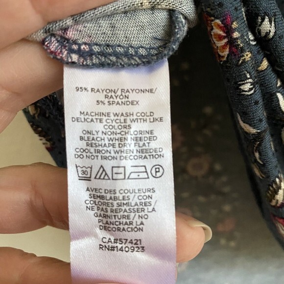 Loft Blue Floral Super‎ Soft Long Sleeve Blouse Top Loungewear Sz L - Picture 5 of 5